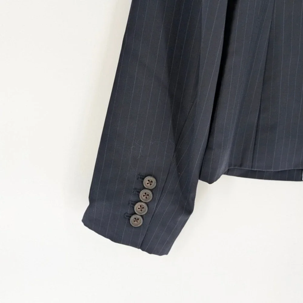J.Crew‎ Womens Navy Blue Pinstripe 100% Wool 3-Button Blazer Jacket Size 12T